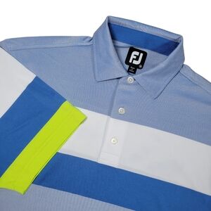 FootJoy Golf‎ Polo Shirt Mens M Blue Colorblock Performance Stretch Polyester